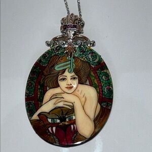 NWOT Gems en Vogue Painted Lady Sterling Silver Genuine Ruby Shell Necklace